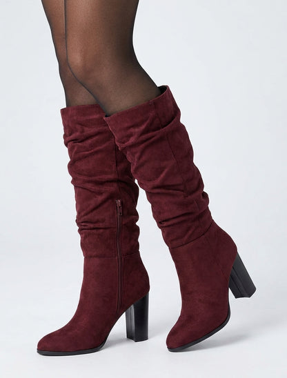 Bottes plissées talon bloc - Bordeaux