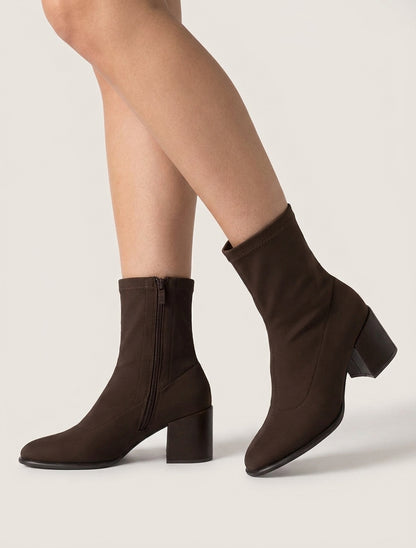Bottines style chaussette talon bloc - Marron