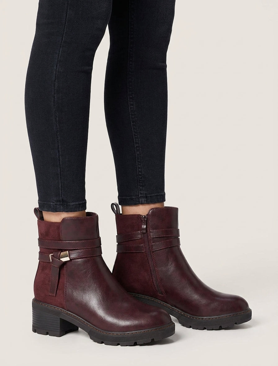 Bottines talon bloc suédine - Bordeaux