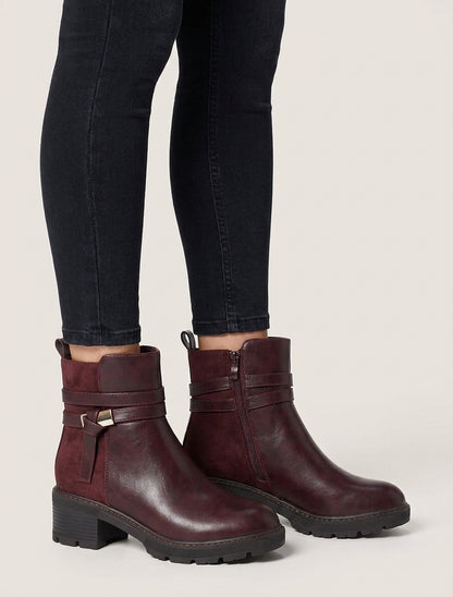 Bottines talon bloc suédine - Bordeaux