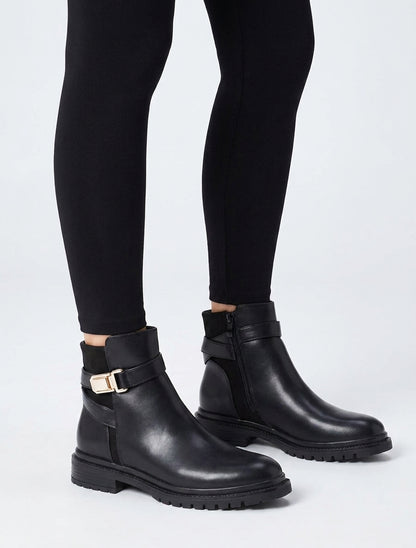 Bottines talon bloc sangle croisée - Noir