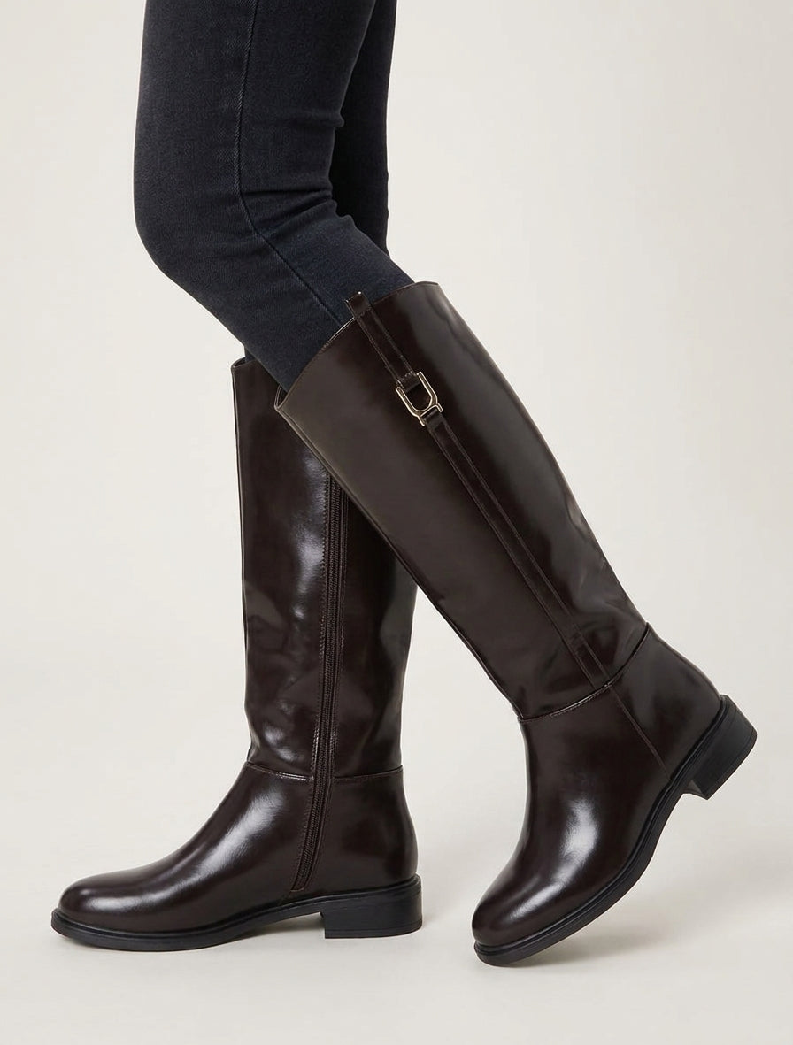 Bottes cavalière talon bloc - Marron