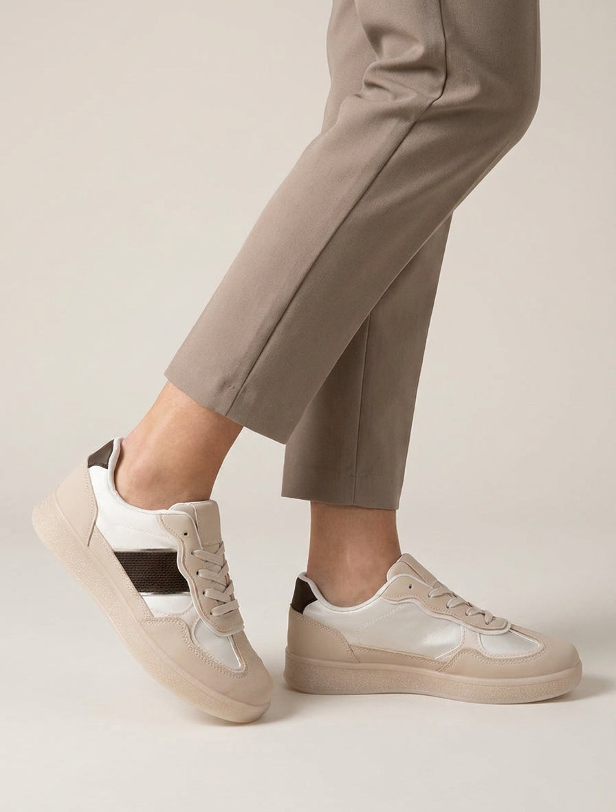 Sneakers bandes strassées nacrées - Beige
