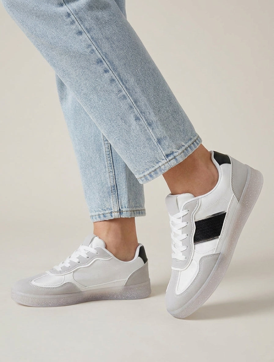 Sneakers bandes strassées nacrées - Blanc