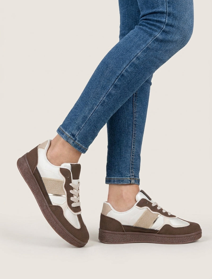 Sneakers à bandes strassées - Marron