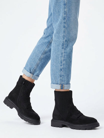 Bottines mocassin à semelle crantée - Noir
