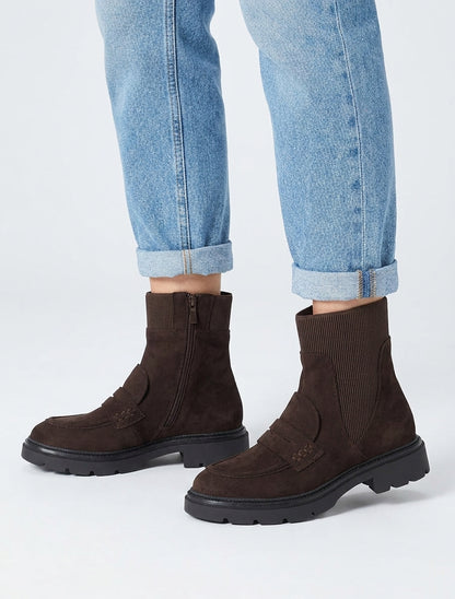 Bottines mocassin à semelle crantée - Chocolat