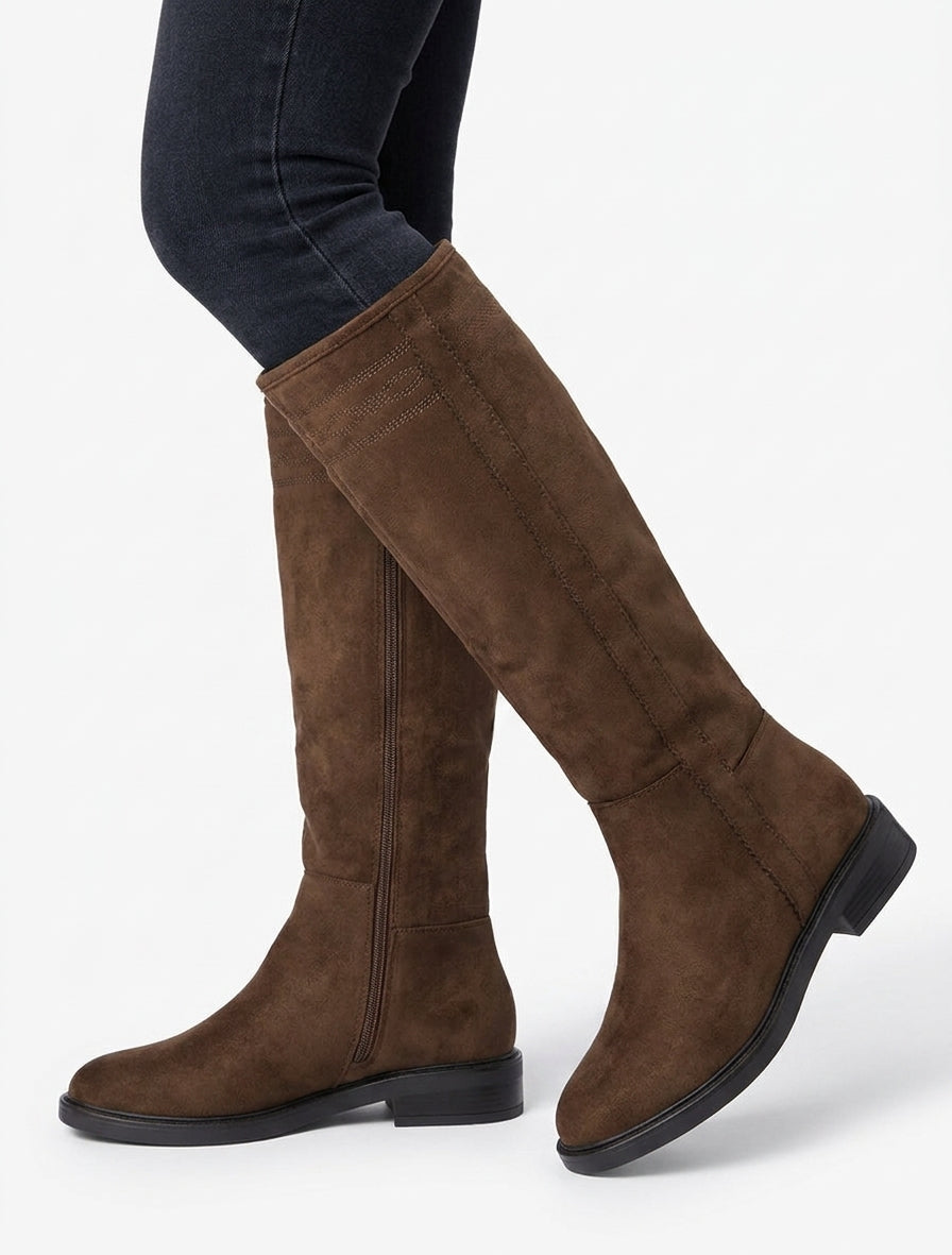 Bottes suédine talon bloc - Marron
