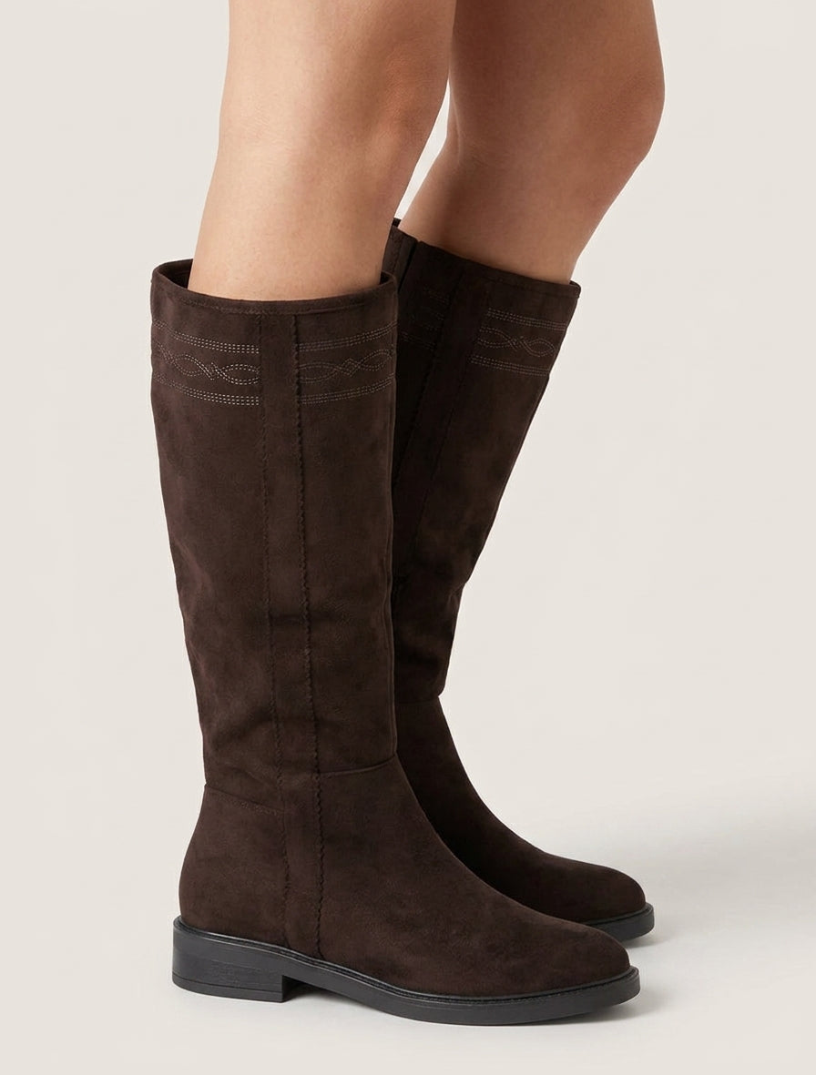 Bottes suédine talon bloc - Chocolat