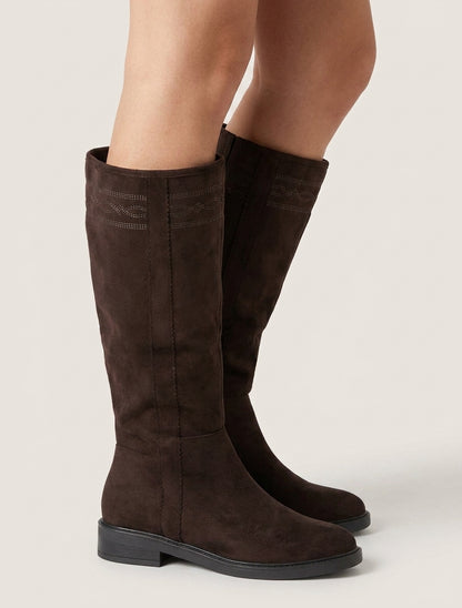 Bottes suédine talon bloc - Chocolat