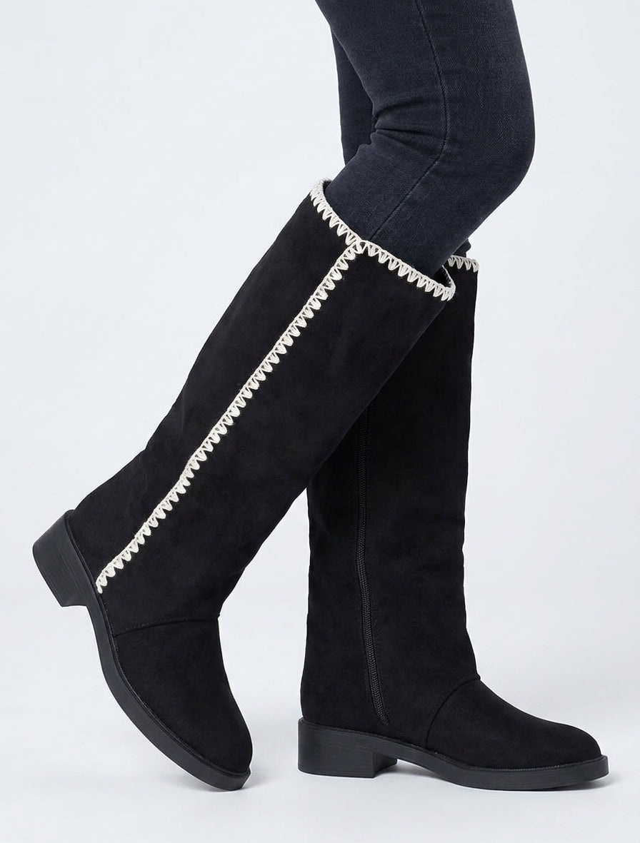 Bottes suédine talon bloc - Noir