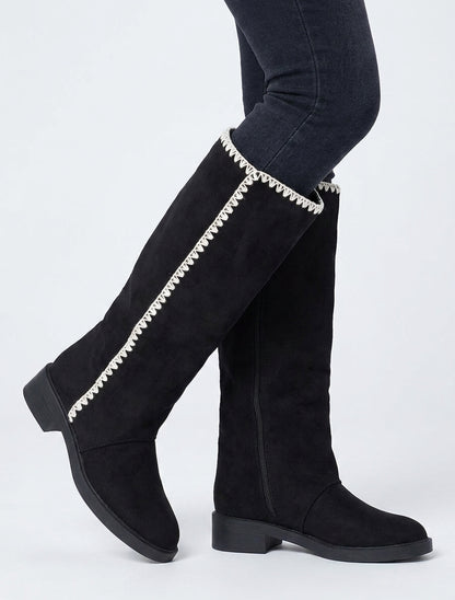 Bottes suédine talon bloc - Noir