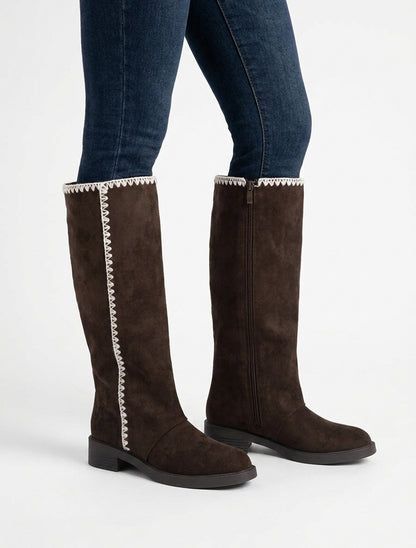 Bottes suédine talon bloc - Chocolat