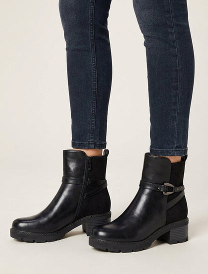 Bottines talon bloc à semelle crantée - Noir