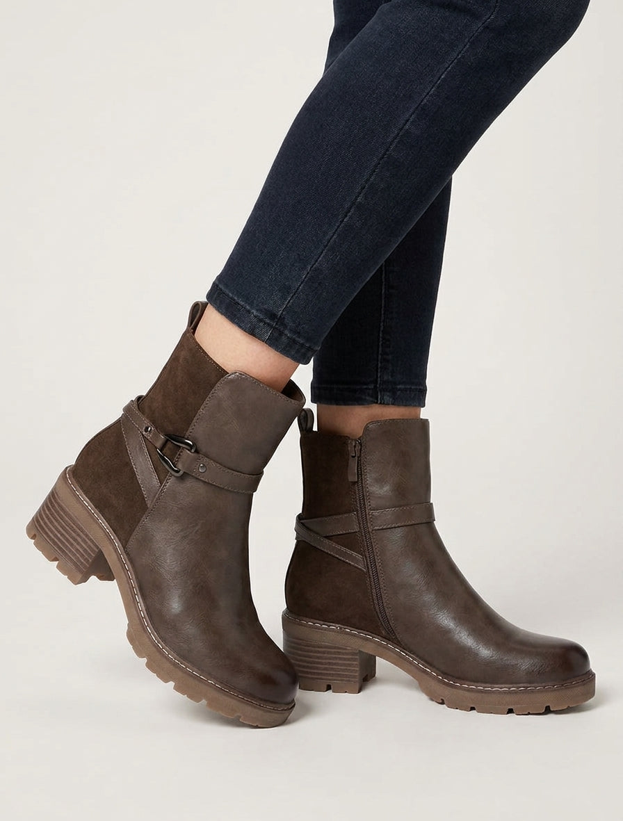 Bottines talon bloc cranté - Taupe foncé