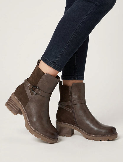 Bottines talon bloc cranté - Taupe foncé