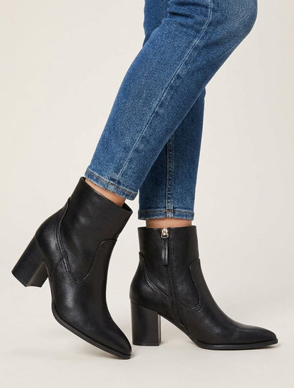 Bottines talon carré bout pointu - Noir
