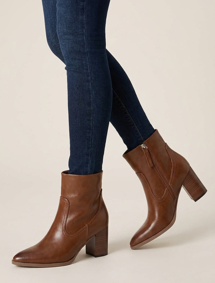 Bottines talon carré bout pointu - Camel