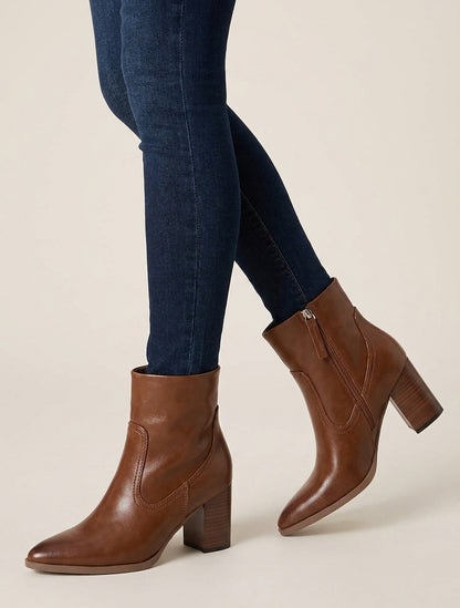 Bottines talon carré bout pointu - Camel