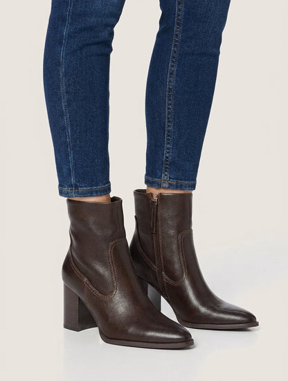 Bottines talon carré simili cuir - Marron