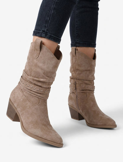 Bottines santiags à bouts pointus - Taupe