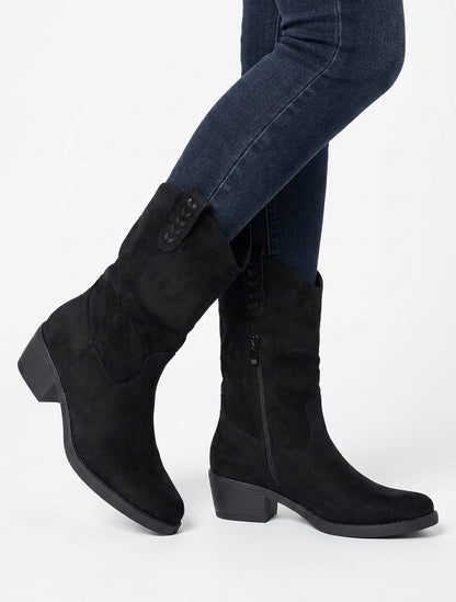 Bottines suédine talon bottier - Noir