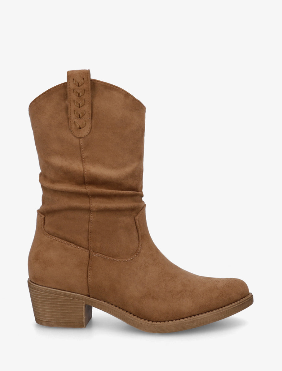 Bottines en suédine à bouts ronds - Camel - 1