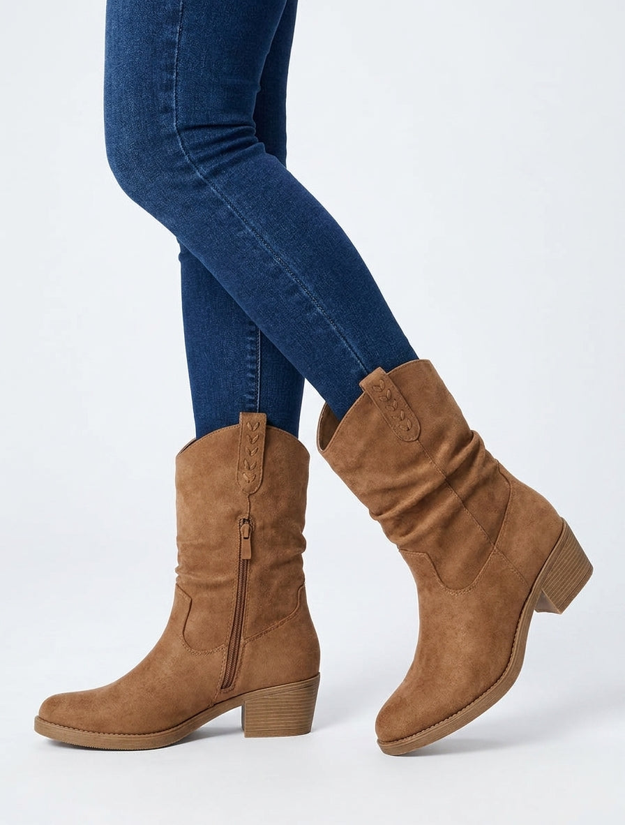 Bottines suédine talon bottier - Camel