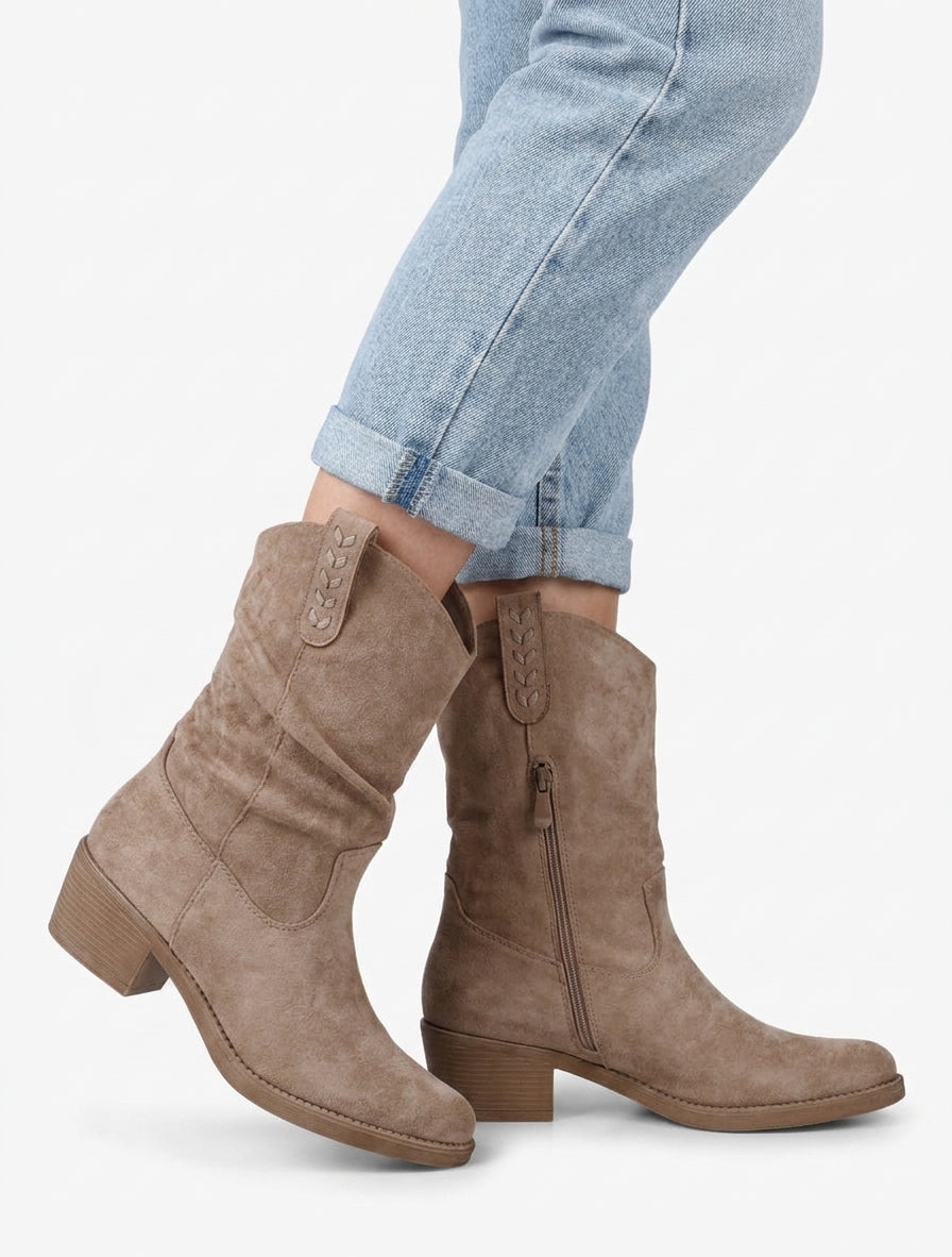 Bottines suédine talon bottier - Taupe