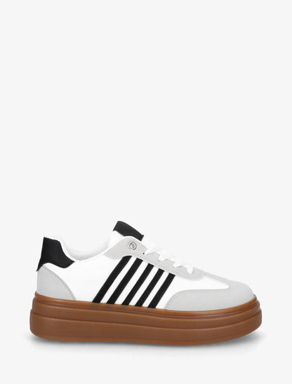 Baskets plateformes à bandes contrastantes - Blanc - 1