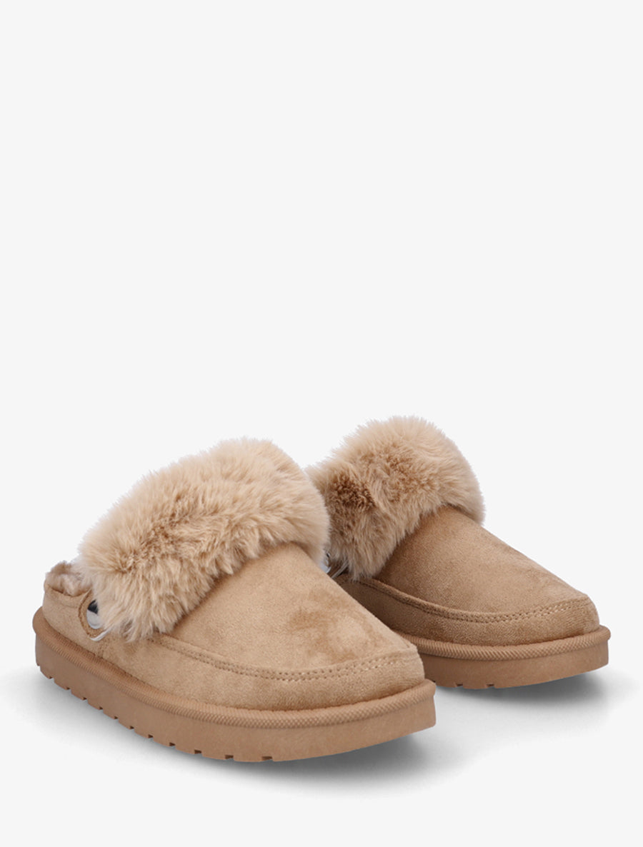 Mules plates fourrées - Beige foncé - 4