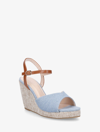 Sandales compensées en tissu effet jean - Bleu - 2