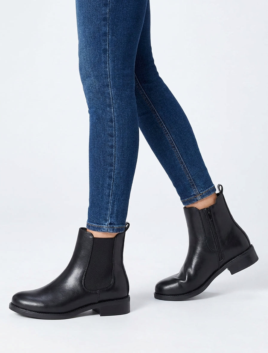Bottines simili cuir talon bloc - Noir