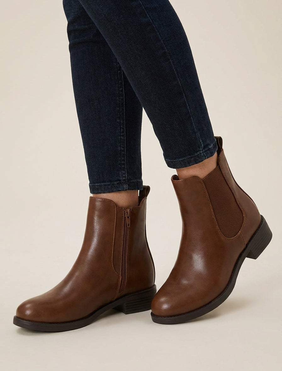 Bottines simili talon bloc - Camel