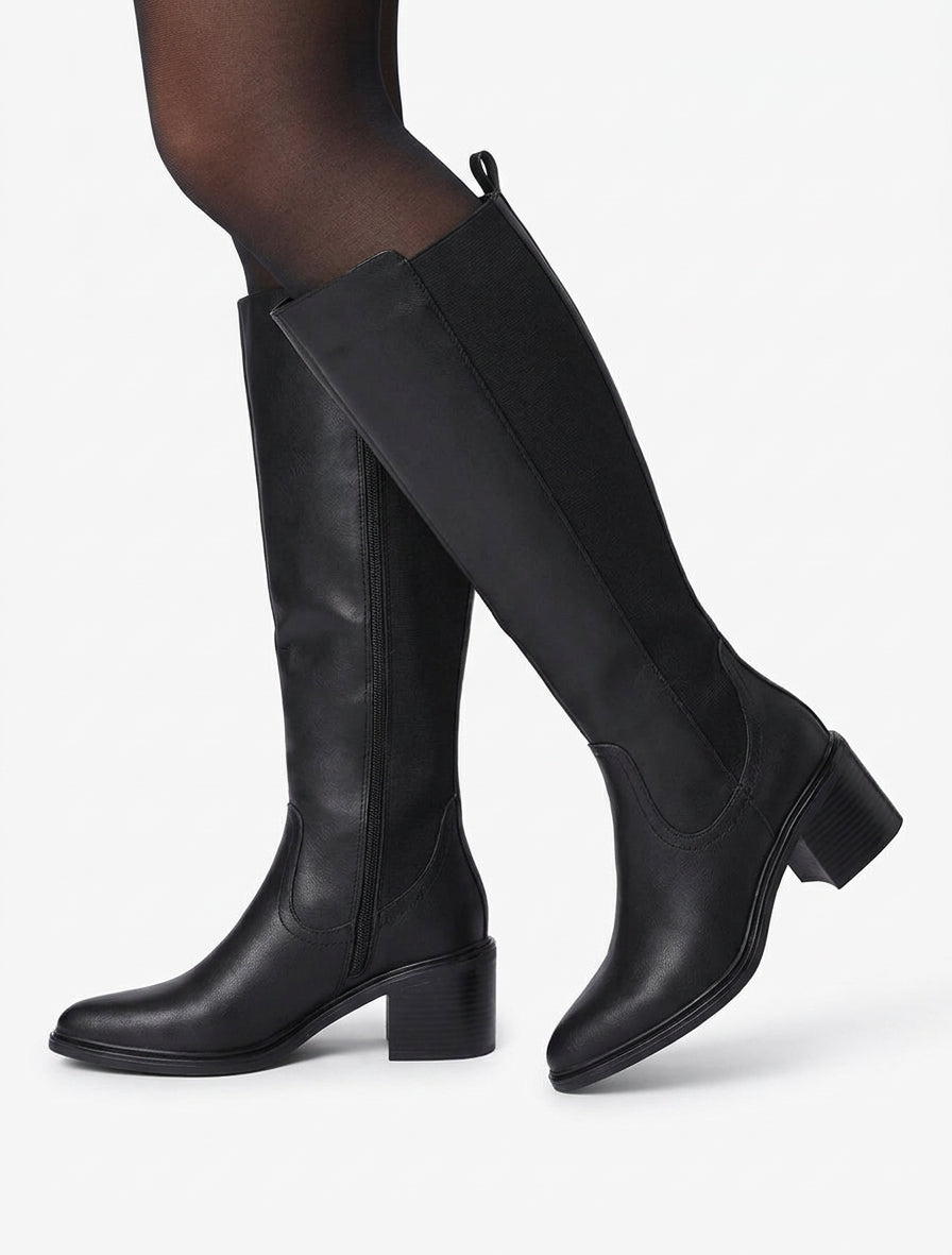Bottes en simili talon bloc pointues - Noir