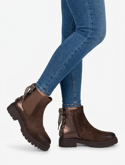Bottines talon bloc à lacet crochet - Marron
