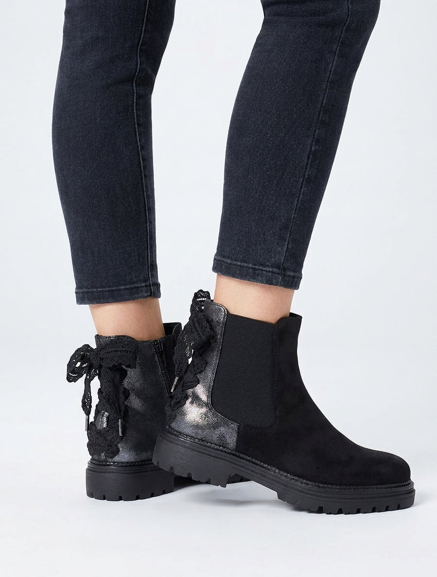 Bottines talon bloc semelle crantée - Noir