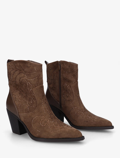 Santiags strassées à contrefort en simili - Marron - 4