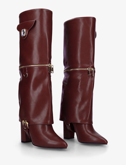 Bottes fourreau zippées à empiècement bijou - Bordeaux - 4