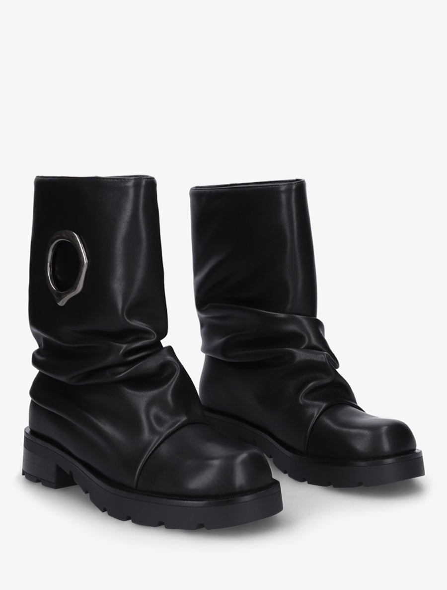 Bottines en simili effet froncé à empiècement métallique - Noir - 4