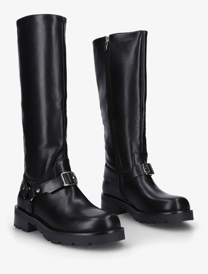 Bottes en simili à harnet et boucle décoratifs - Noir - 4