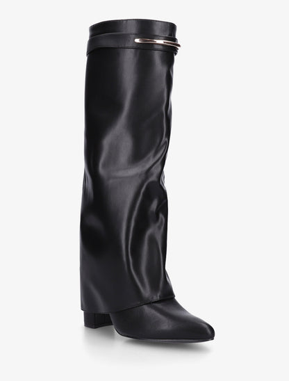 Bottes fourreau en simili avec sangle amovible à empiècement métallique - Noir - 2