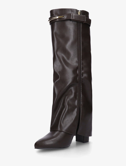 Bottes fourreau en simili avec sangle amovible à empiècement métallique - Chocolat - 3