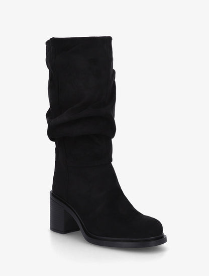 Bottes mi-mollet en suédine effet froncé - Noir - 2