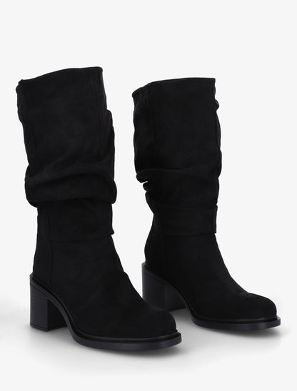 Bottes mi-mollet en suédine effet froncé - Noir - 4