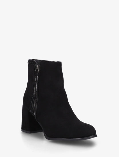 Bottines suédine à talon et pampille - Noir - 2