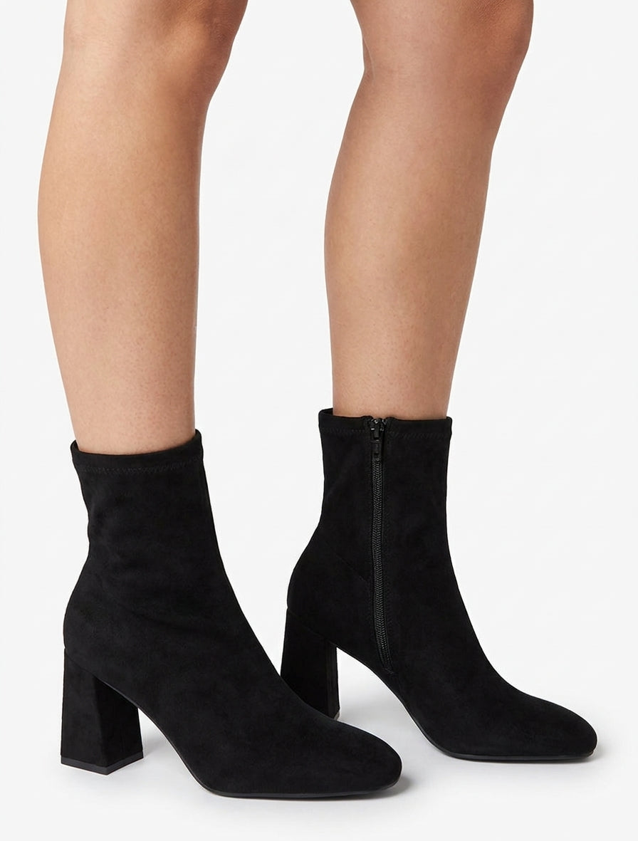 Bottines suédine talon carré 8 cm - Noir