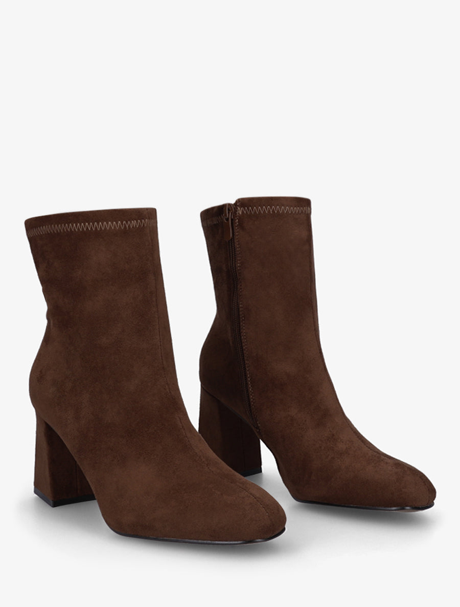 Bottines en suédine et talon carré - Marron - 4