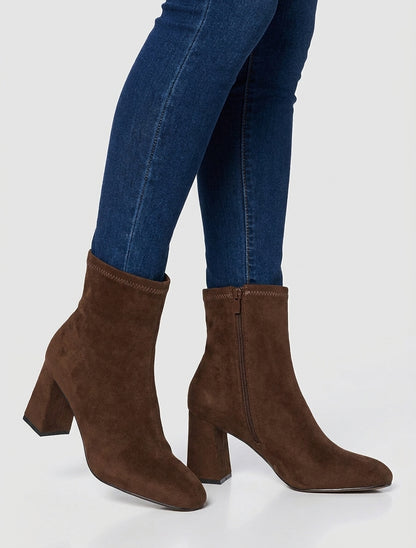 Bottines suédine talon carré - Marron