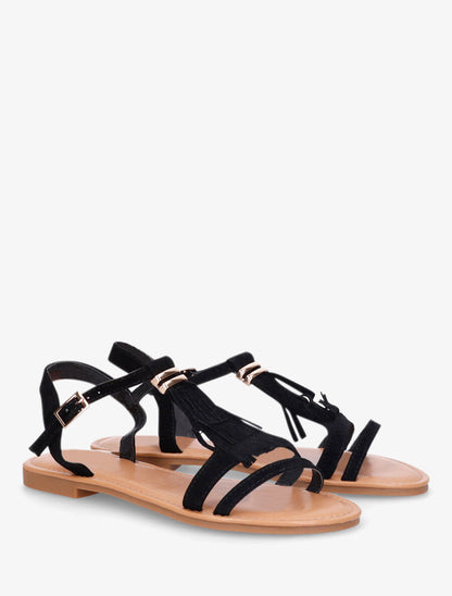 Nu-pieds à franges à empiècement métal - Noir - 5